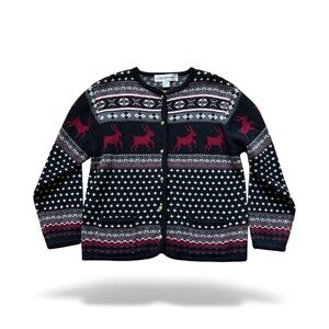 Vintage Crystal Kobe Black Nordic Scandi Cardigan Size Medium Cottagecore